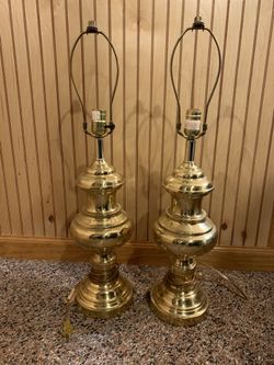 2 antique brass table lamps