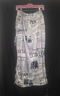 Newspaper Print High-Waist Ruched Cargo Maxi Skirt