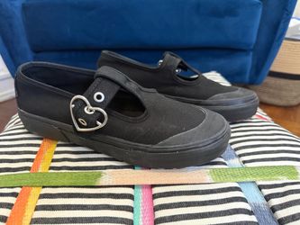 Vans Black Canvas Mary Jane Shoes with Heart Buckle Size 7