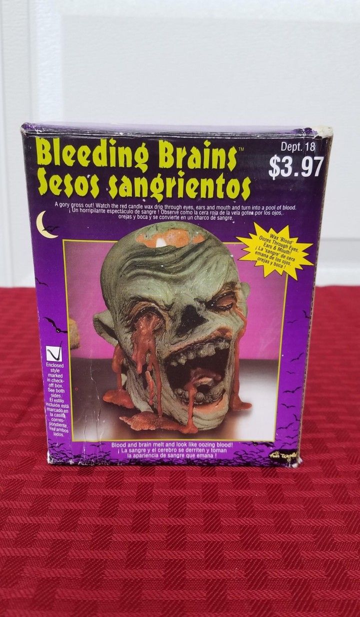 Vintage 1990's Collectible Bleeding Brains Zombie Head Candle Halloween Decoration