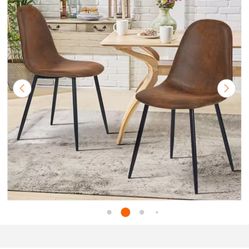 Adenmore Brown Faux Leather Upholstered Dining Chair with Black Metal Legs (Set of 2)