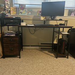 Computer Desk And Office Chair With Side Table