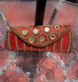 Red & Gold Beaded Evening Purse