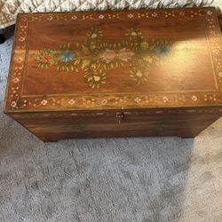 Vintage Solid Wood Blanket Chest With Floral Design