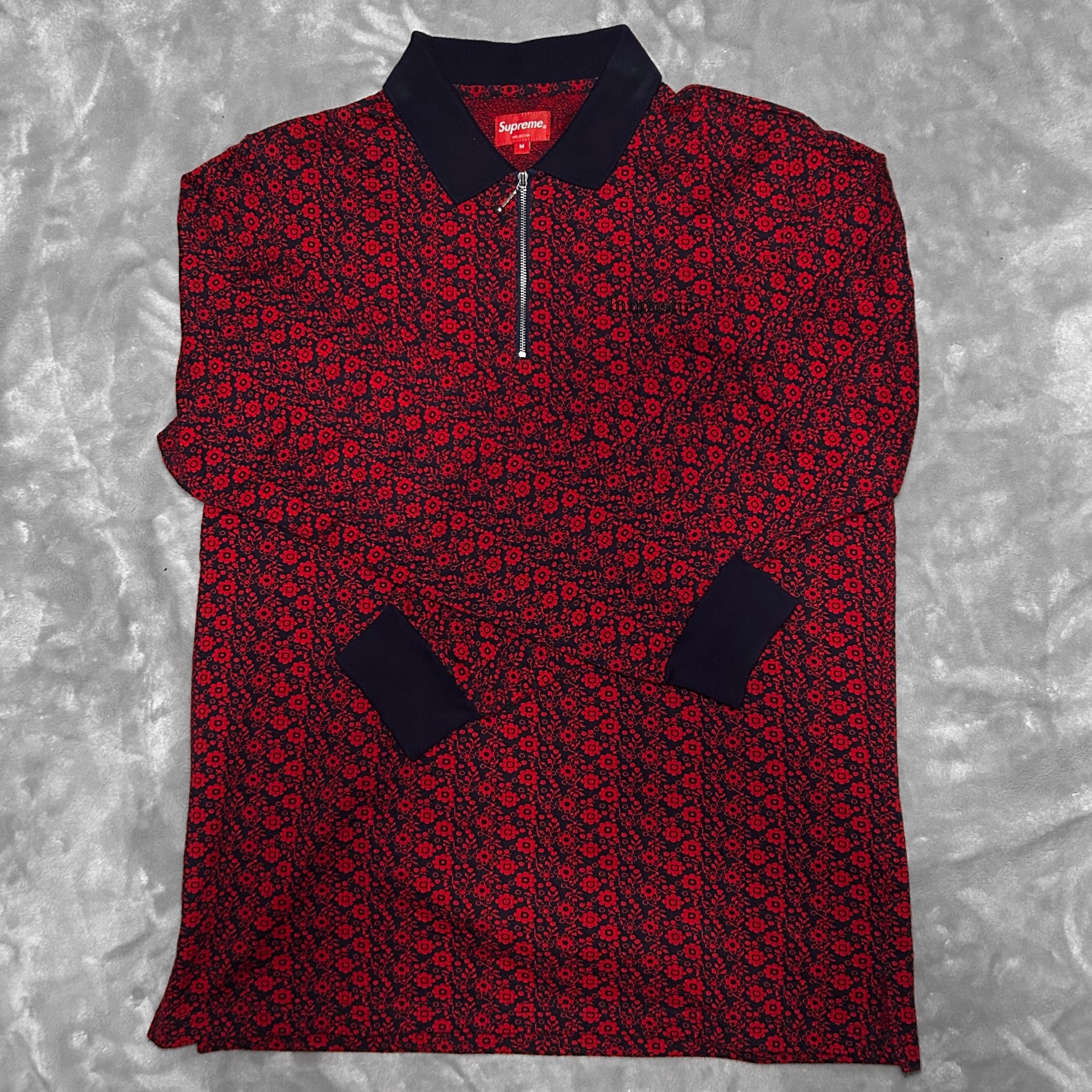Supreme Floral Jacquard Zip Polo (Red) [M]