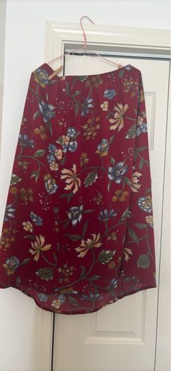 Floral Midi Skirt Burgundy 2XL