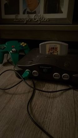 64 console + power & AV cables OEM green controller Paper Mario cartridge (loose)