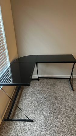 Black L-Shaped Glass Top Desk