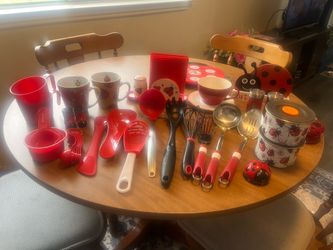 Red kitchen utensils