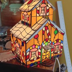 2001 Tiffany Style Gingerbread House Night Lamp, Bigger Than Others