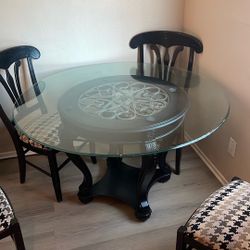 Black Round Glass top Dining Table