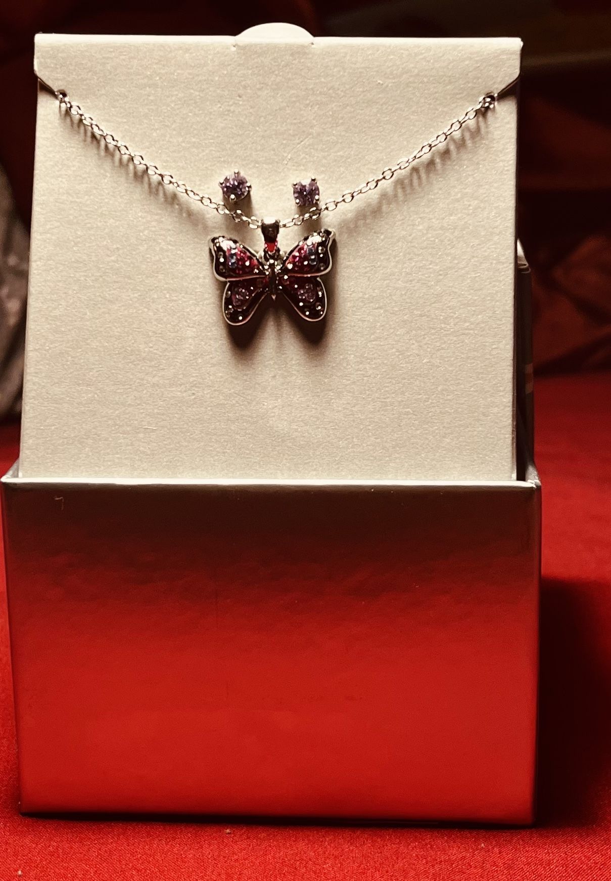 Elegant Butterfly Necklace - Pink Gemstone Pendant