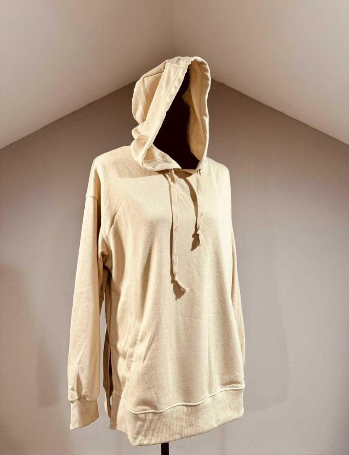 New Small Loose Fit Beige Hoodie