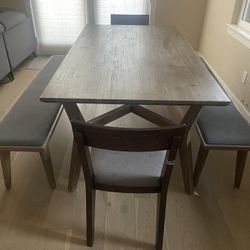 Dining Set With Dining Table , 2 Benches And 2 Chairs  