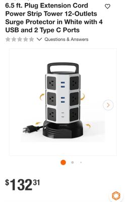 Power Strip Tower 12-Outlet Surge Protector with USB Ports