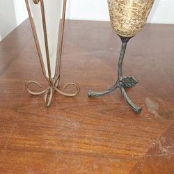 WROUGHT IRON FLOWER VASE AND CANDLE GLASS