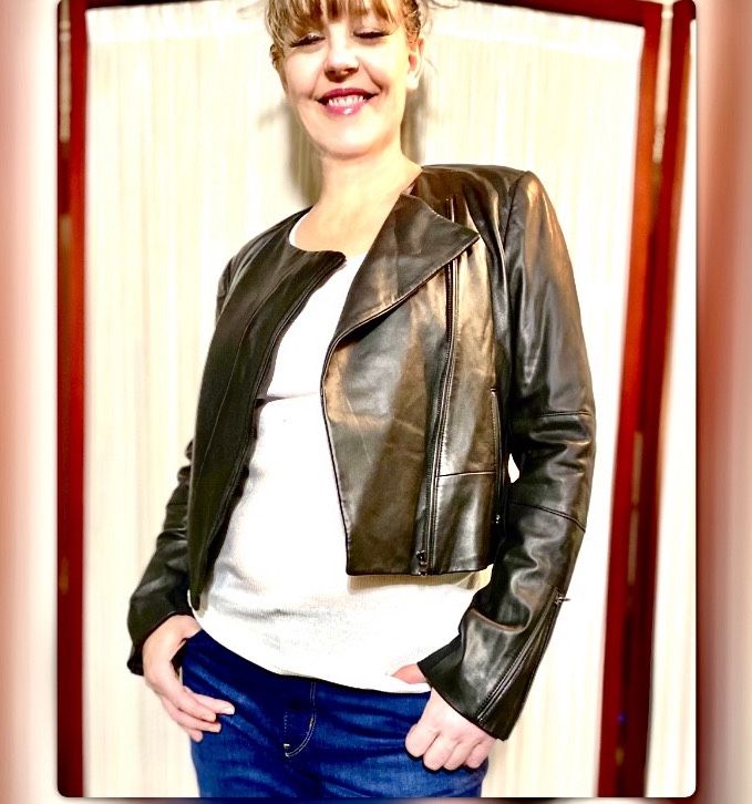 J Brand Black Leather Cropped Moto Jacket sz S/M