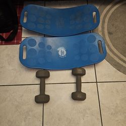 2 SIMPLY FIT BOARDS AND  TWO 10LB  AND TWO 25LB DUMBELLS!!!!