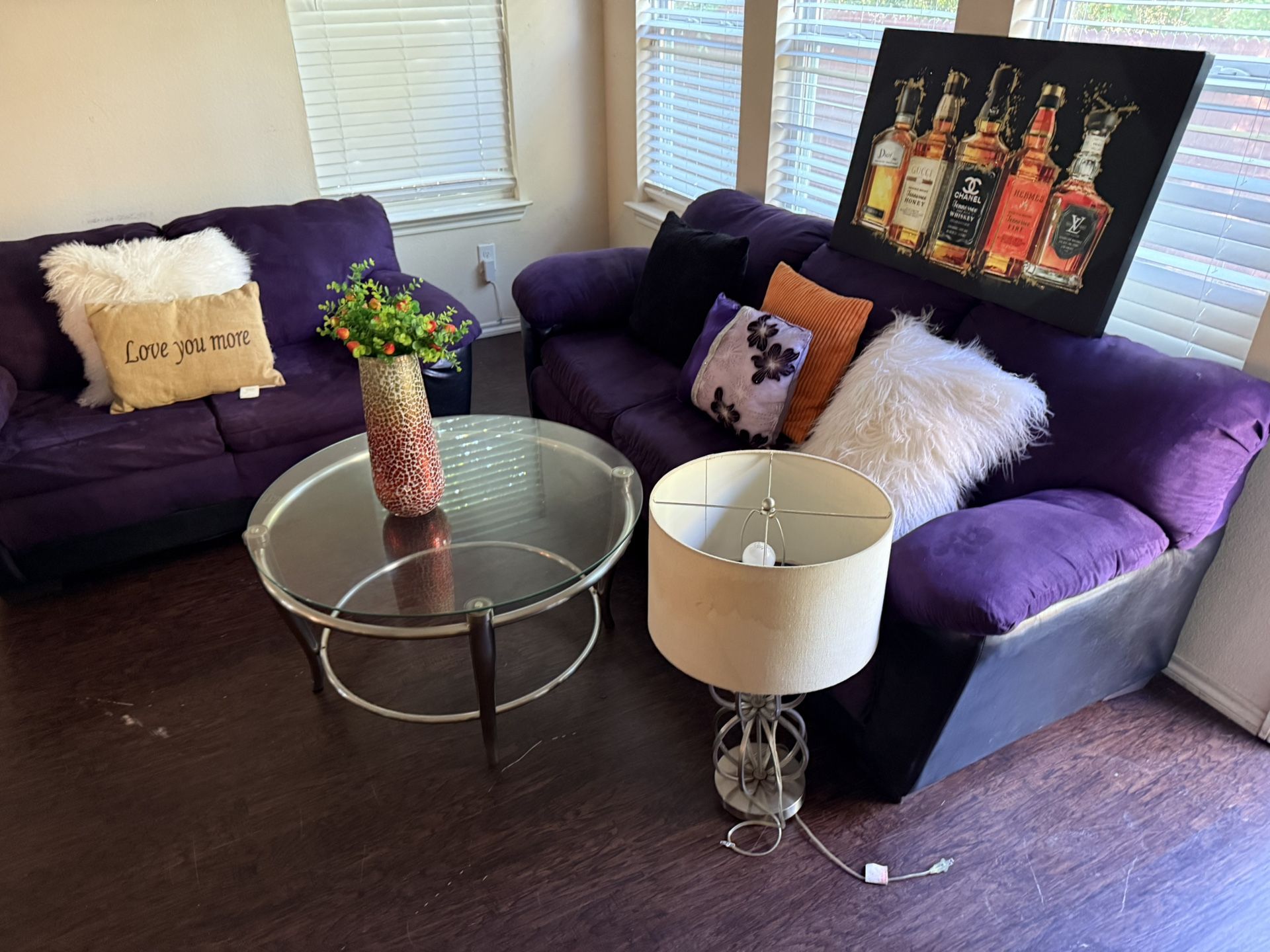 Se Vende Juego De Sala De 2 Piezas Con Decoracion De Lámpara Y Cuadro Usados En Buenas Condiciones