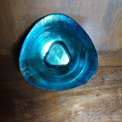 Vintage Pottery Gorgeous Iridescent Blue, Green & Gold  8"