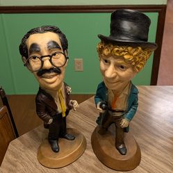 1973 Esco chalkware statues Marx Brothers Harpo and Groucho 16" tall