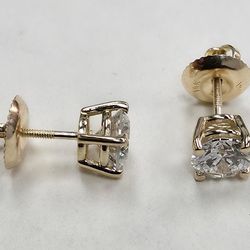 1.00 CTW Diamond Stud Earrings 14K Yellow Gold