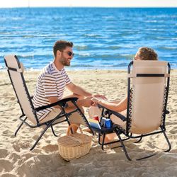 Zero Gravity Lounge Chairs Set of 2 Adjustable Folding Recliners with Cup Holders and Headrest for Patio, Pool Deck Beach Yard