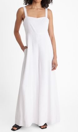 linen-blend square neck wide leg jumpsuit with pockets. XL
