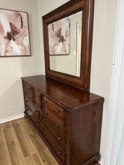 Solid Wood Dresser with Large Mirror