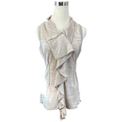 Closet Romantic Women's Sleeveless Ruffle Zipper Front Tan Top Blouse Size Large