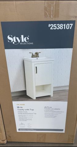 1 NEW IN BOX Style Selections 18" White Sink Bathroom Vanity with White Engineered Stone Top
