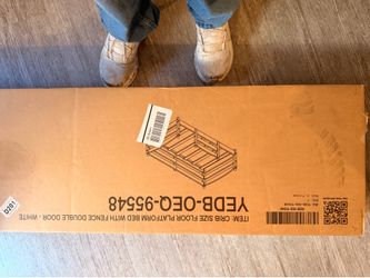 White Crib size floor platform bed with fence double door