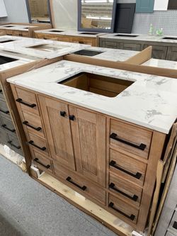 Bathroom vanity cabinet 42” solid Teak Quartz top with sink and backsplash