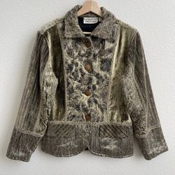 FLASHBACK COUTURE Vintage 90s Khaki Olive Velvet Carpet Button Up Blazer Jacket