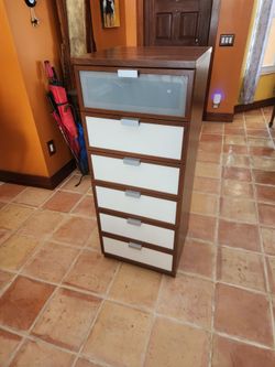 6-Drawer Tall Dresser with Frosted Glass