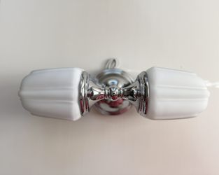 Vintage Reproduction Bathroom Light•Milk Glass Sconces•Polished Chrome•Excellent Condition•All Hardware Included