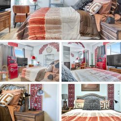 Dresser Bed - mattress, Lamps, pillow Curtain Rod Desk bamboo Chair Art Shelve retro fridge