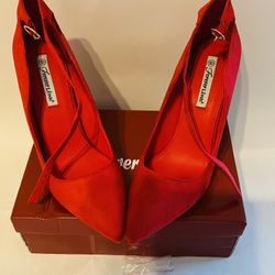 Sexy  Heels - 5”   RED  Suede with Ankle Strap 