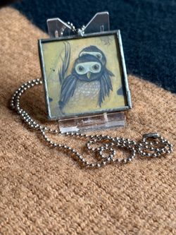 Signed Pamela Henderson Artisan Solder Glass Owl Pendant