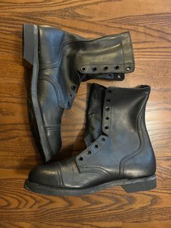 Never Worn Vintage ANSI Z41.1 (1967-75) Black Leather Steel-Toe Combat Boots