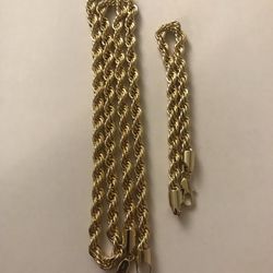 14k Gold Plated Rope Chain and Bracelet