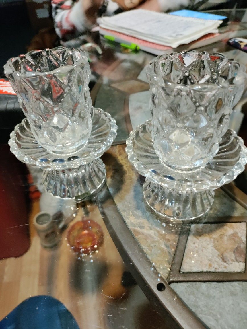 Party Lite Quilted Clear Glass Candle Holders