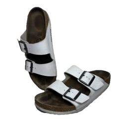 Birkenstock Arizona Women's 38/7 Birko-Flor White Leather Sandals Slip On Slide