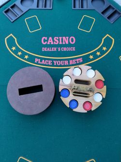 Vintage poker chip caddy with portable card table
