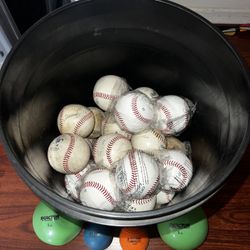 Bucket Of Baseballs And Plyo Balls