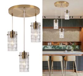 3-Light Glass Pendant Chandelier, Copper Finish - B5