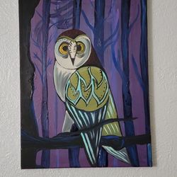 11x14 Owl Painting Acrylic On Canvas 