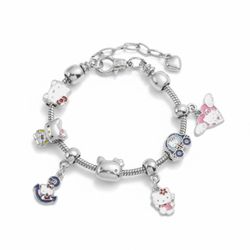 Hello Kitty Charm Bracelet - Pink Silver Tone Sanrio Jewelry Adjustable Size
