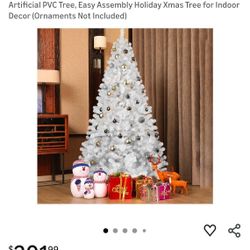 7.5ft White Christmas Tree with Memory Wire, 1200 Tips Hinged Artificial PVC Tree, Easy Assembly Holiday Xmas Tree for Indoor Decor (Ornaments Not Inc