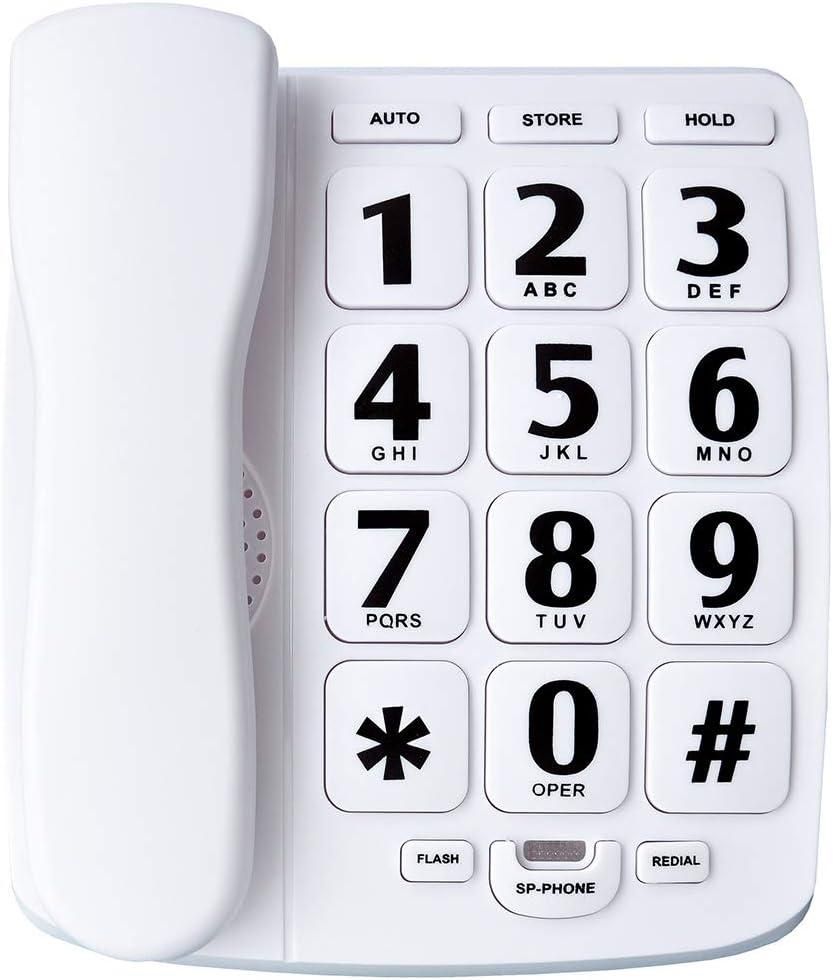 JeKaVis J-P02 Large Button Corded Phone for Elderly with Speakerphone Amplified Phones Support Speed Dial/ Wall Mountable, White